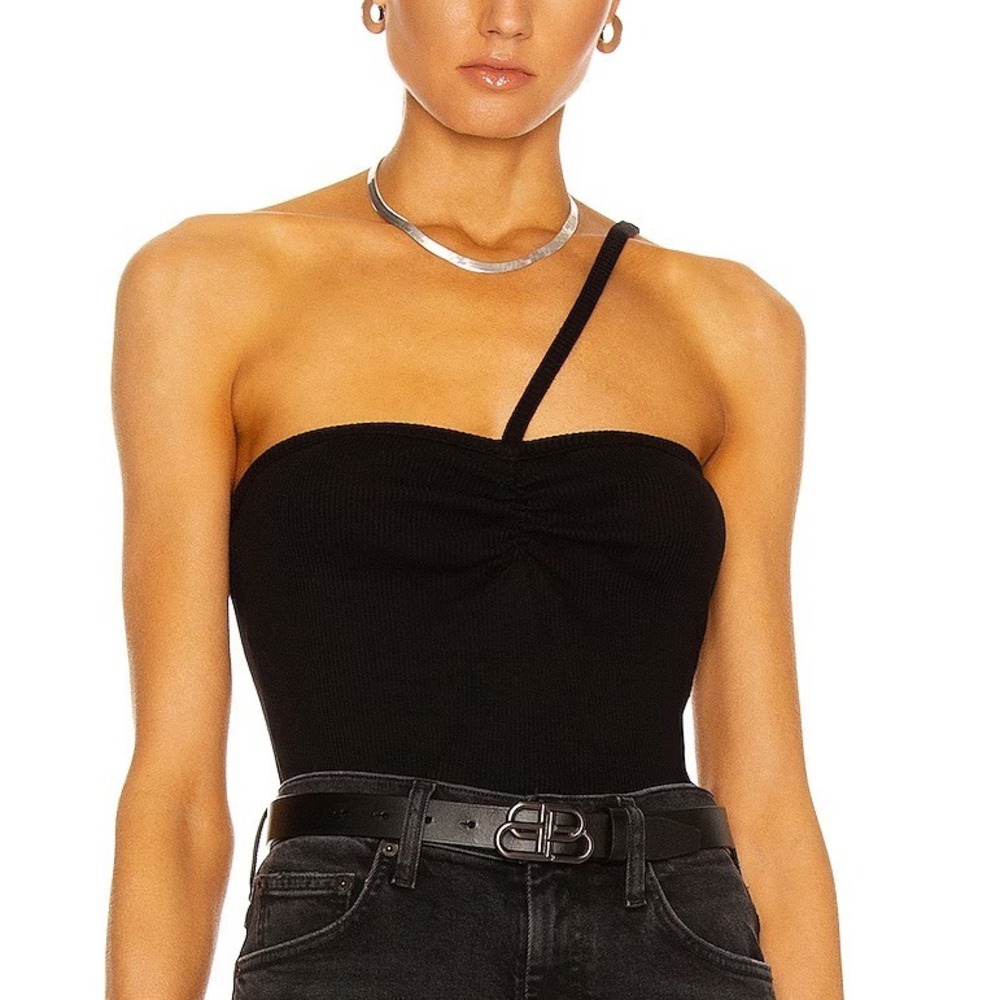 NWT Agolde Lola Gathered Front Cotton Blend Tank Black M Going Out Vacation
